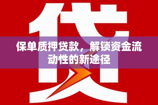 九原保单质押贷款，解锁资金流动性的新途径