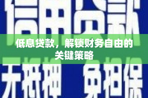 九原低息贷款，解锁财务自由的关键策略